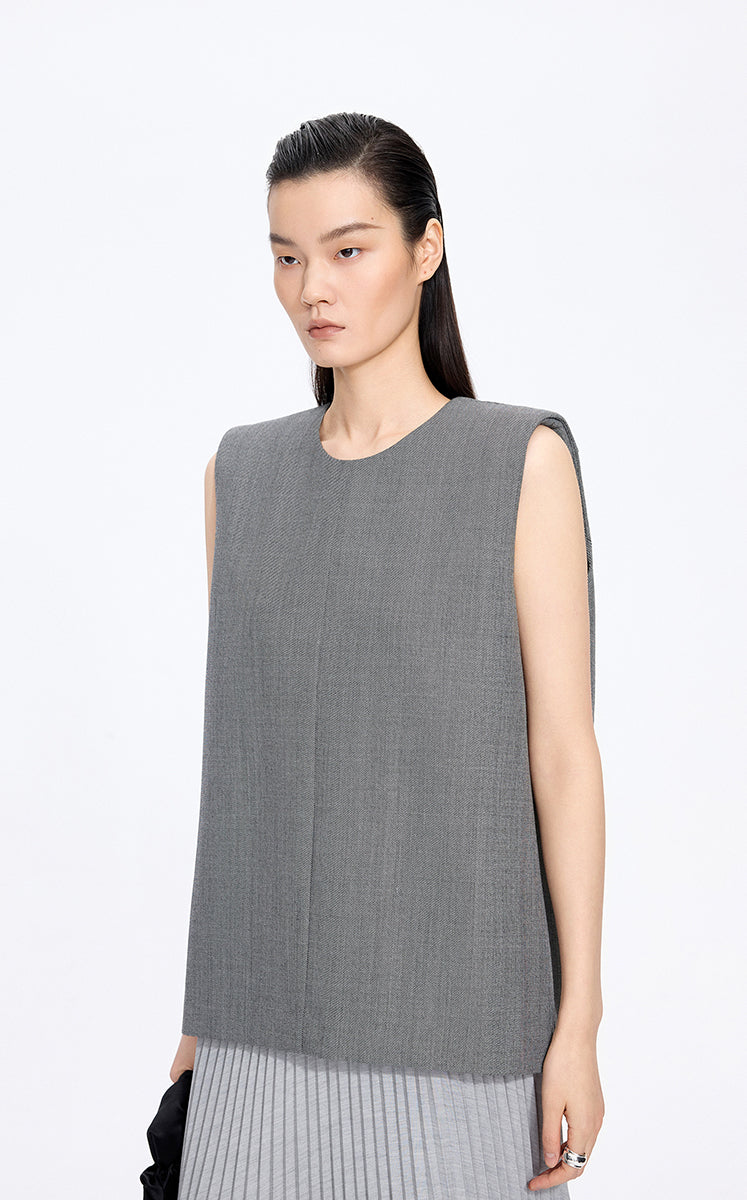Shirt / JNBY Round Neck Sleeveless Zip-Back Top Black & White Stripe / Check-1