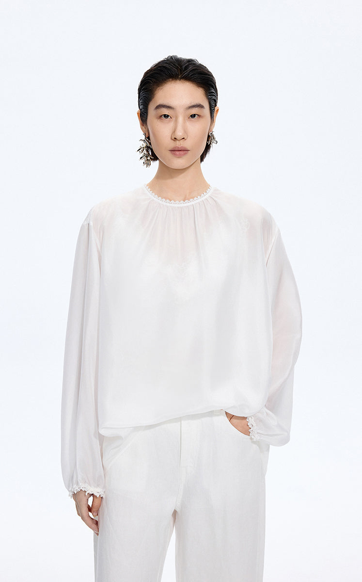 Shirt / JNBY Silk Loose Fit Long Sleeve Shirt Off White-1