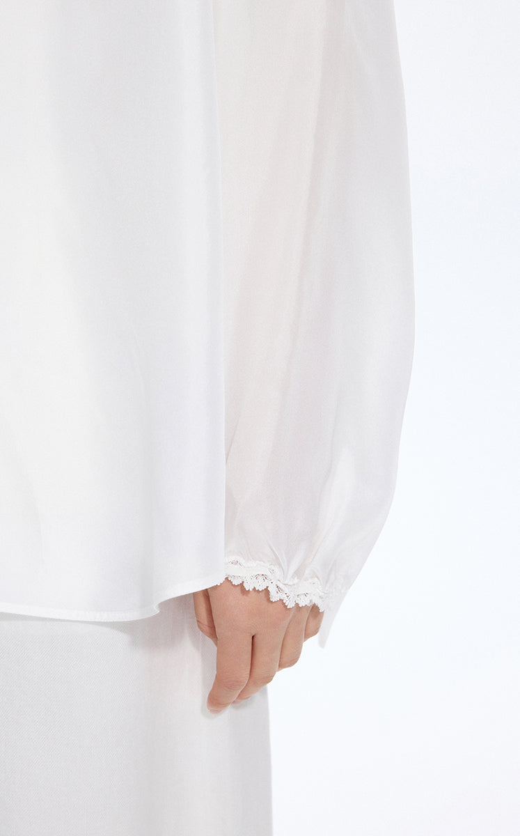 Shirt / JNBY Silk Loose Fit Long Sleeve Shirt Off White-1