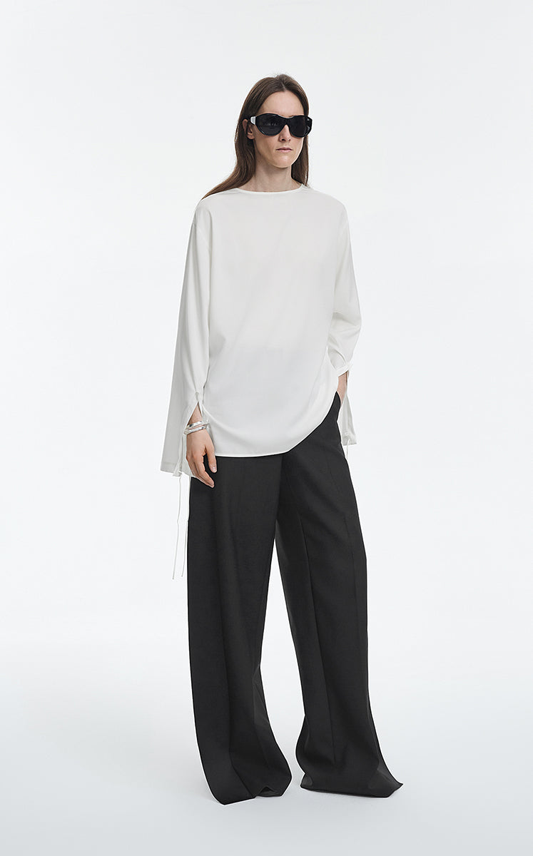 Shirt / JNBY Silk Twill Tie Detail Relaxed Shirt Pure White-1