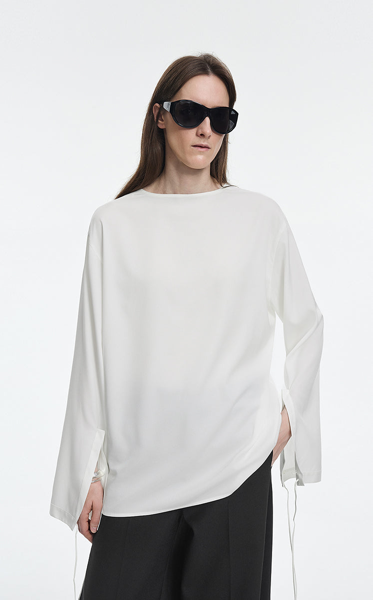 Shirt / JNBY Silk Twill Tie Detail Relaxed Shirt Pure White-1
