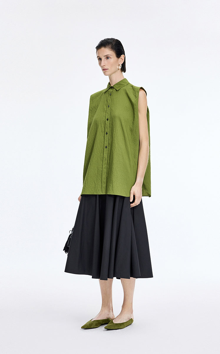 Shirt / JNBY Textured Modal Sleeveless Shirt Olive Black-2