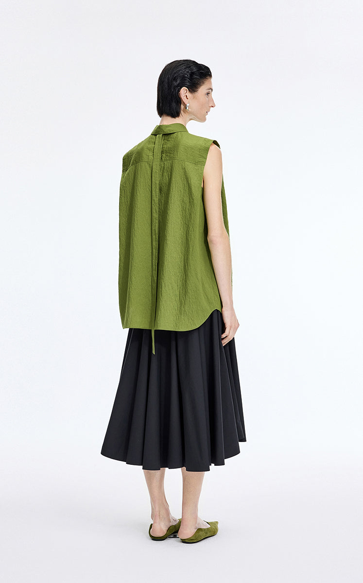 Shirt / JNBY Textured Modal Sleeveless Shirt Olive Black-2