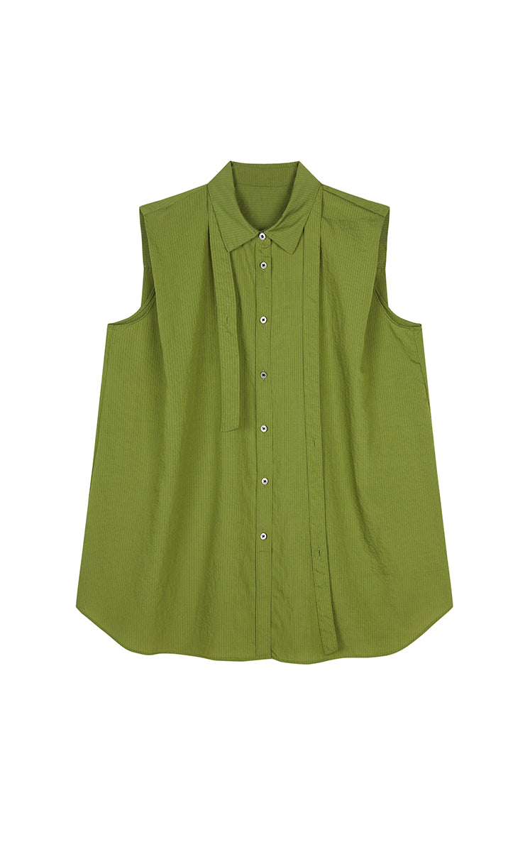 Shirt / JNBY Textured Modal Sleeveless Shirt Olive Black-2