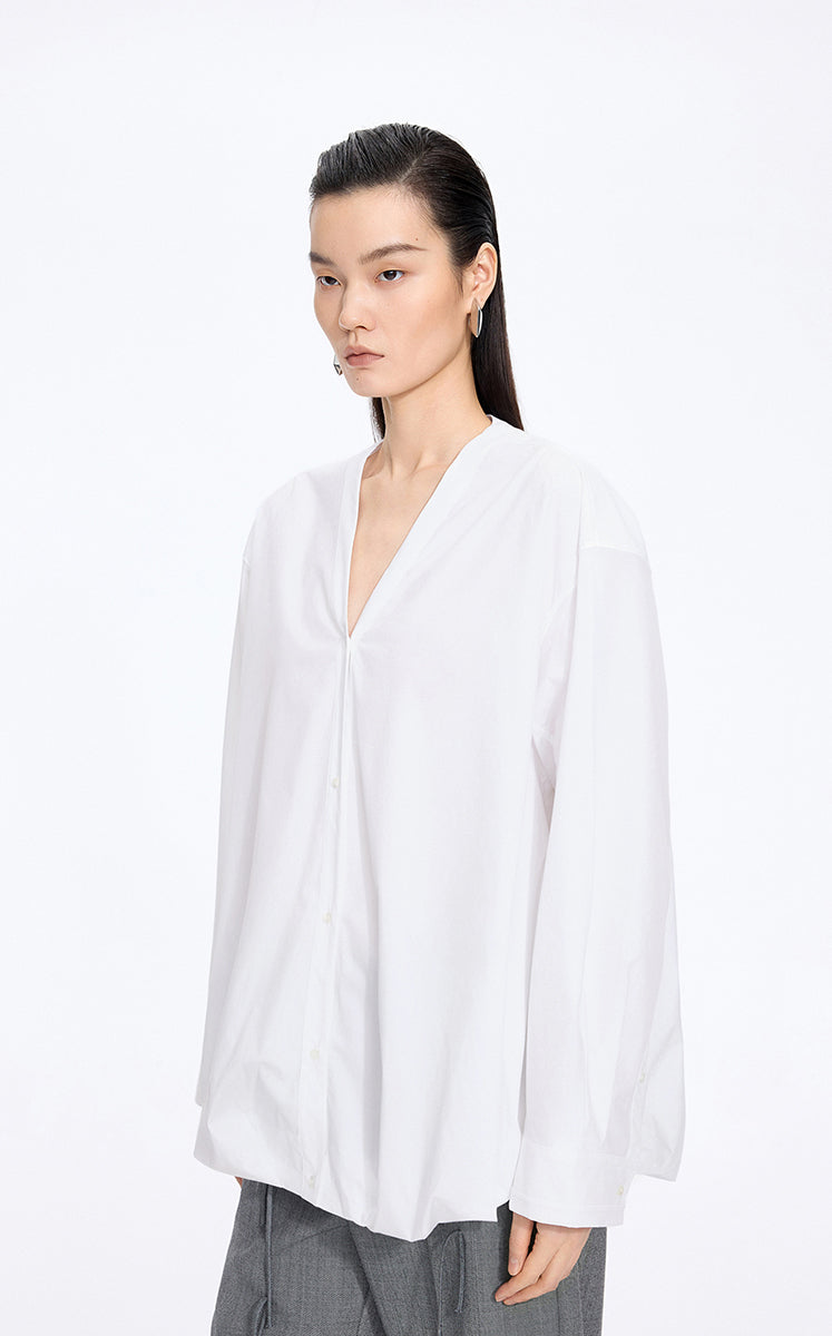 Shirt / JNBY V-Neck Poplin Oversized Shirt Ecru-2