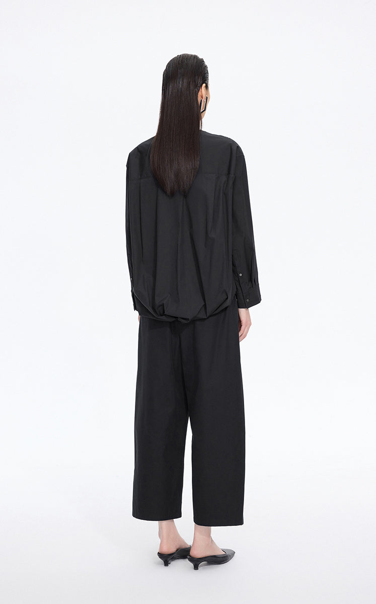 Shirt / JNBY V-Neck Poplin Oversized Shirt Black-3
