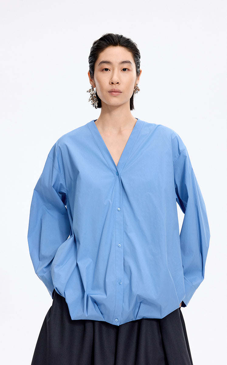 Shirt / JNBY V-Neck Poplin Oversized Shirt Light Blue-1