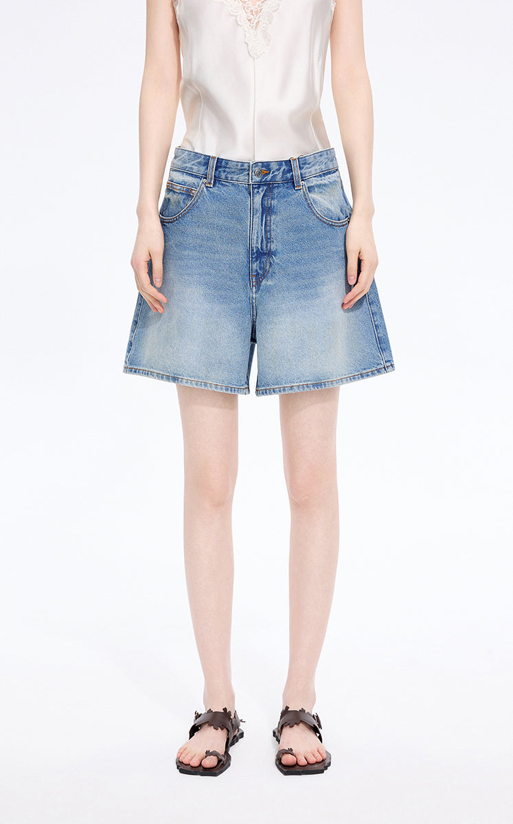 Shorts / JNBY A-Line Organic Cotton Denim Shorts Washed Denim Blue