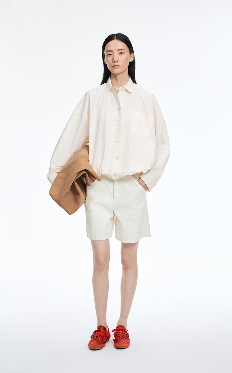 Shorts / JNBY Cotton Wide-Leg Bermuda Shorts Grey White