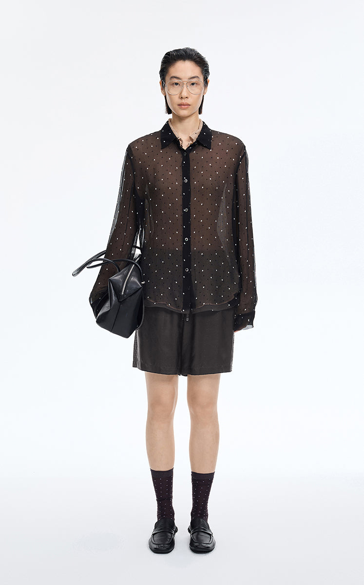 Shorts / JNBY Cupro Wide-Leg Drawstring Shorts Black Marl