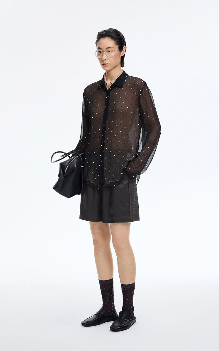 Shorts / JNBY Cupro Wide-Leg Drawstring Shorts Black Marl-2