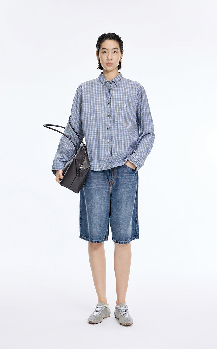 Shorts / JNBY Floral Print Denim Shorts Dark Denim-1