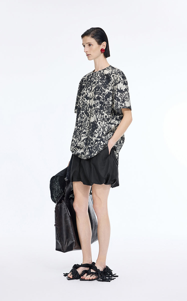 Shorts / JNBY Silk-Cotton Bubble Hem Shorts Black-2