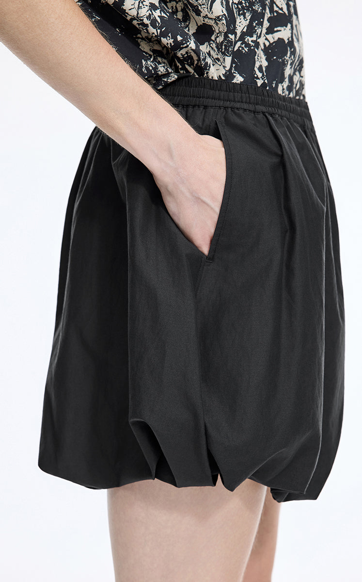 Shorts / JNBY Silk-Cotton Bubble Hem Shorts Black-2