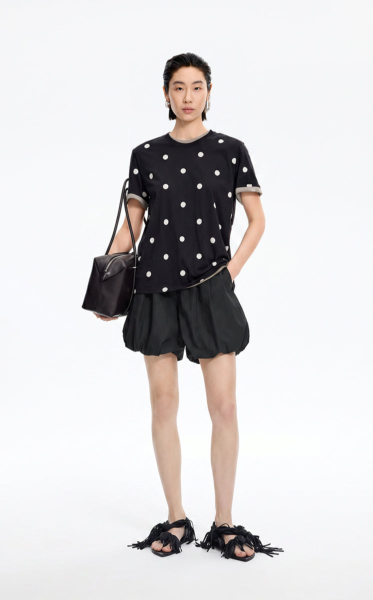 Shorts / JNBY Silk-Cotton Bubble Hem Shorts Black-2
