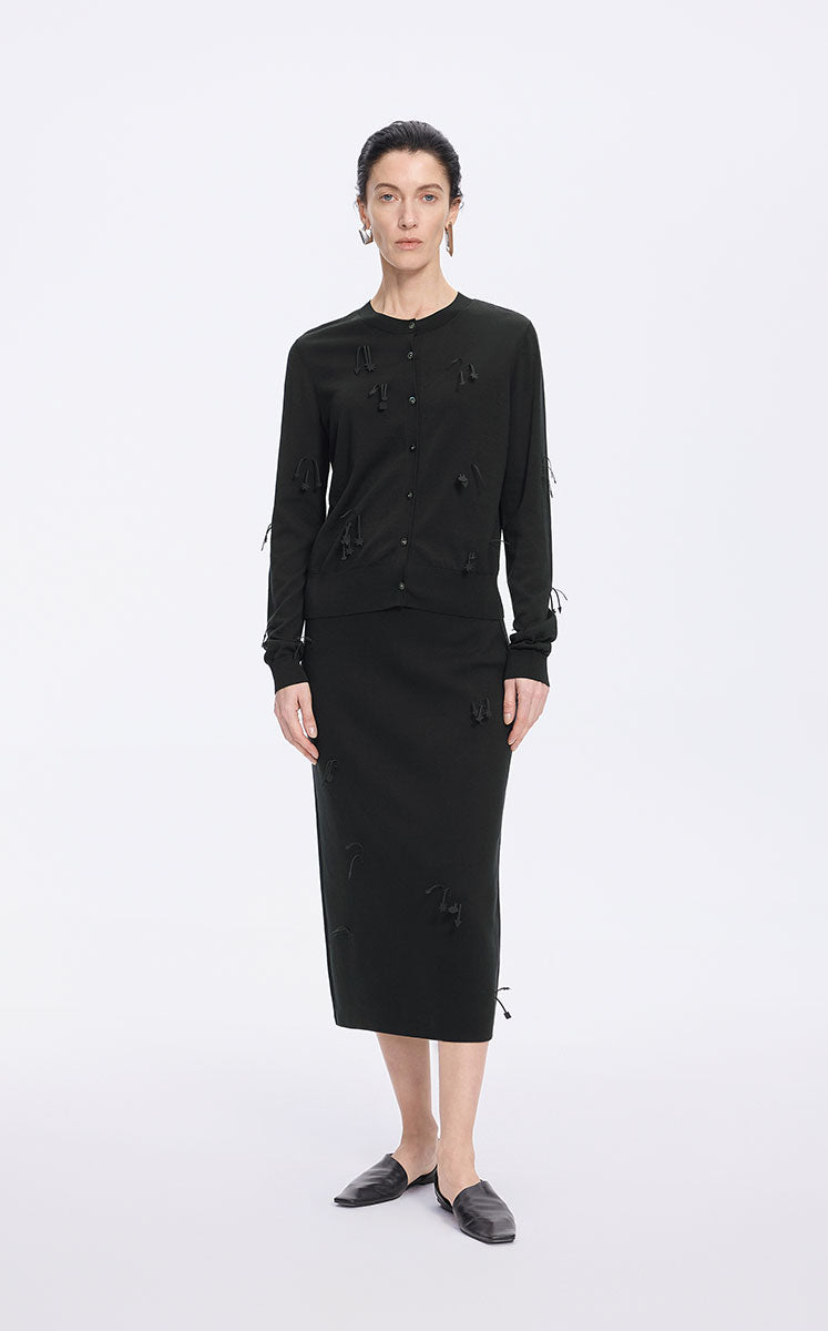Skirt / JNBY 3D Floral Tassels Silk Blend Mid-Length Skirt