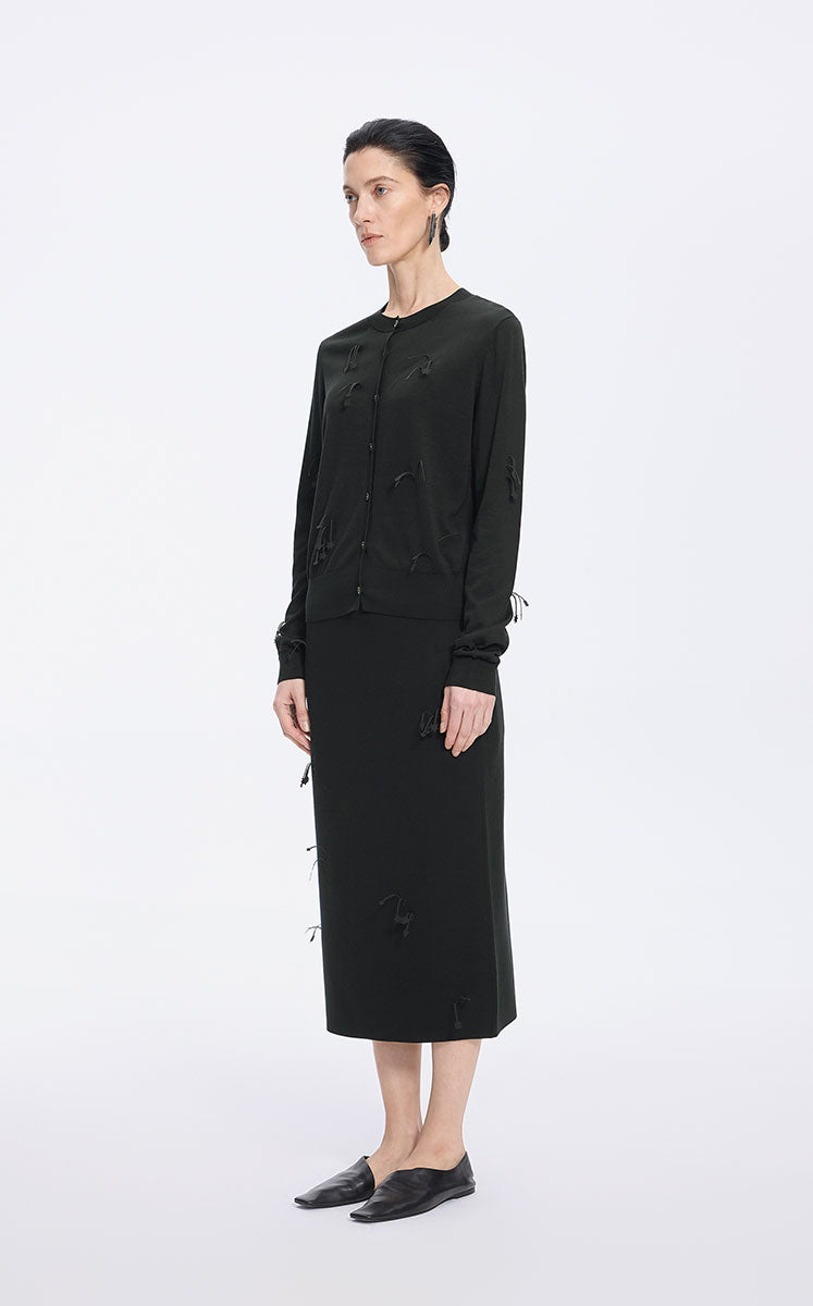 Skirt / JNBY 3D Floral Tassels Silk Blend Mid-Length Skirt