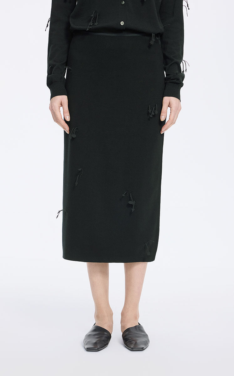 Skirt / JNBY 3D Floral Tassels Silk Blend Mid-Length Skirt Black
