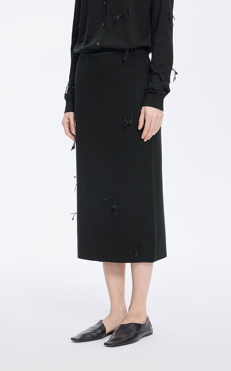 Skirt / JNBY 3D Floral Tassels Silk Blend Mid-Length Skirt