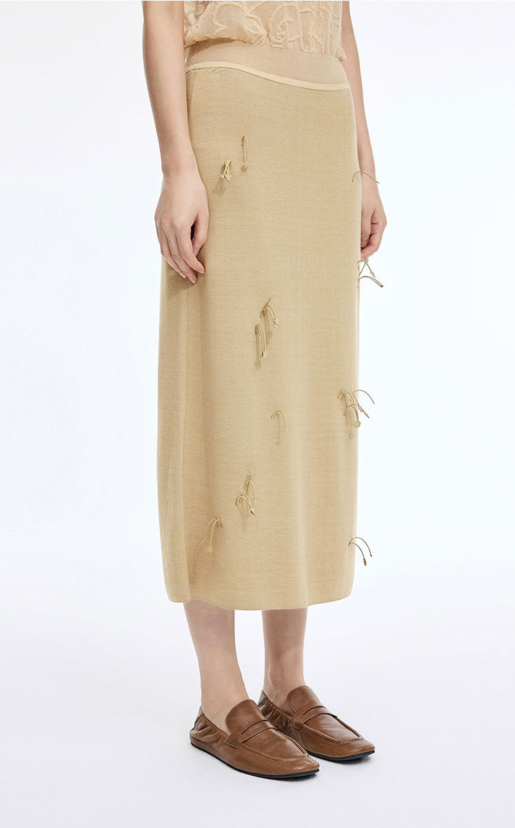 Skirt / JNBY 3D Floral Tassels Silk Blend Mid-Length Skirt