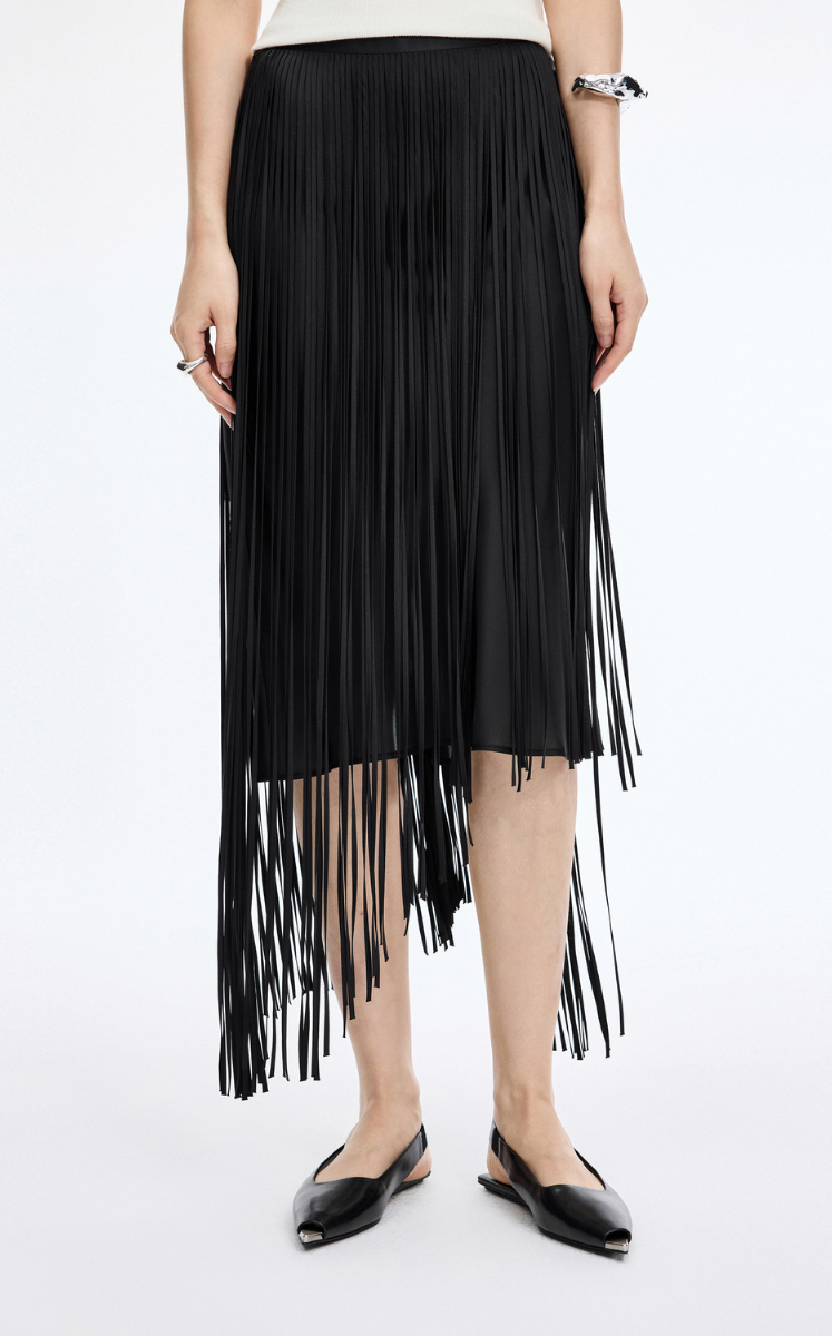 Skirt / JNBY 3D Tassel A-Line Long Skirt Black