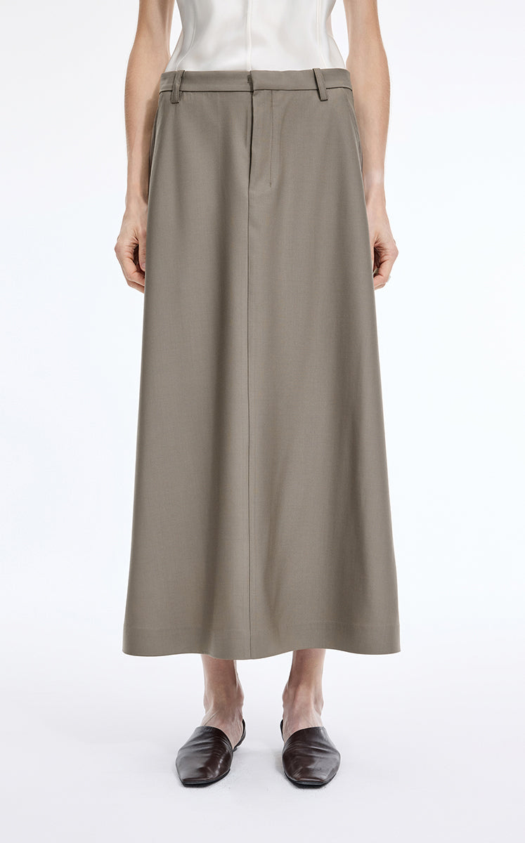 Skirt / JNBY A-Line Long Wool Blend Skirt Kahaki