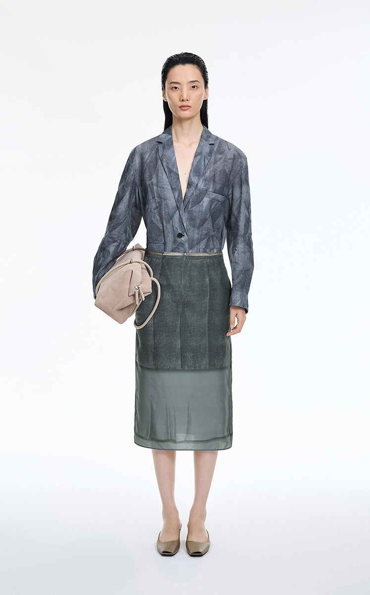 Skirt / JNBY Deconstructed Printed Silk O-Line Skirt Grey