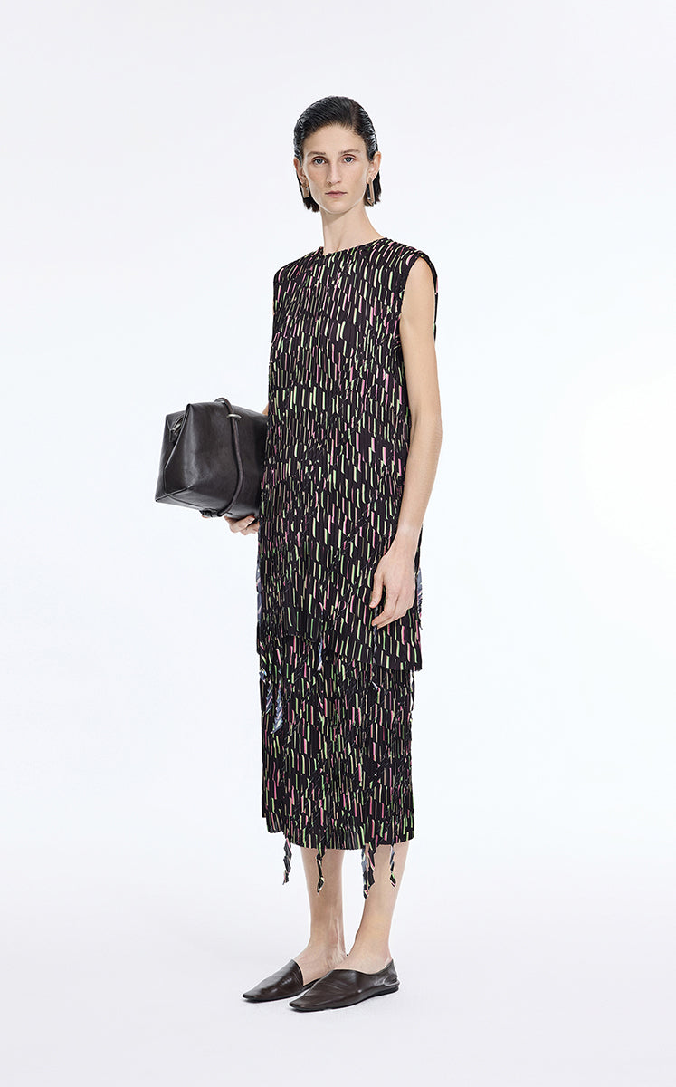 Skirt / JNBY Deformed Stripe Pleated Midi Skirt