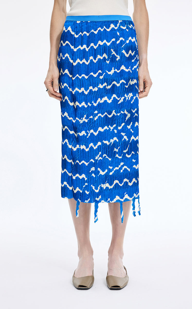 Skirt / JNBY Deformed Stripe Pleated Midi Skirt Blue
