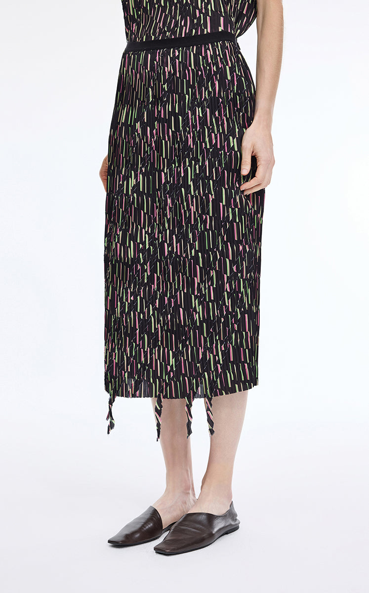 Skirt / JNBY Deformed Stripe Pleated Midi Skirt
