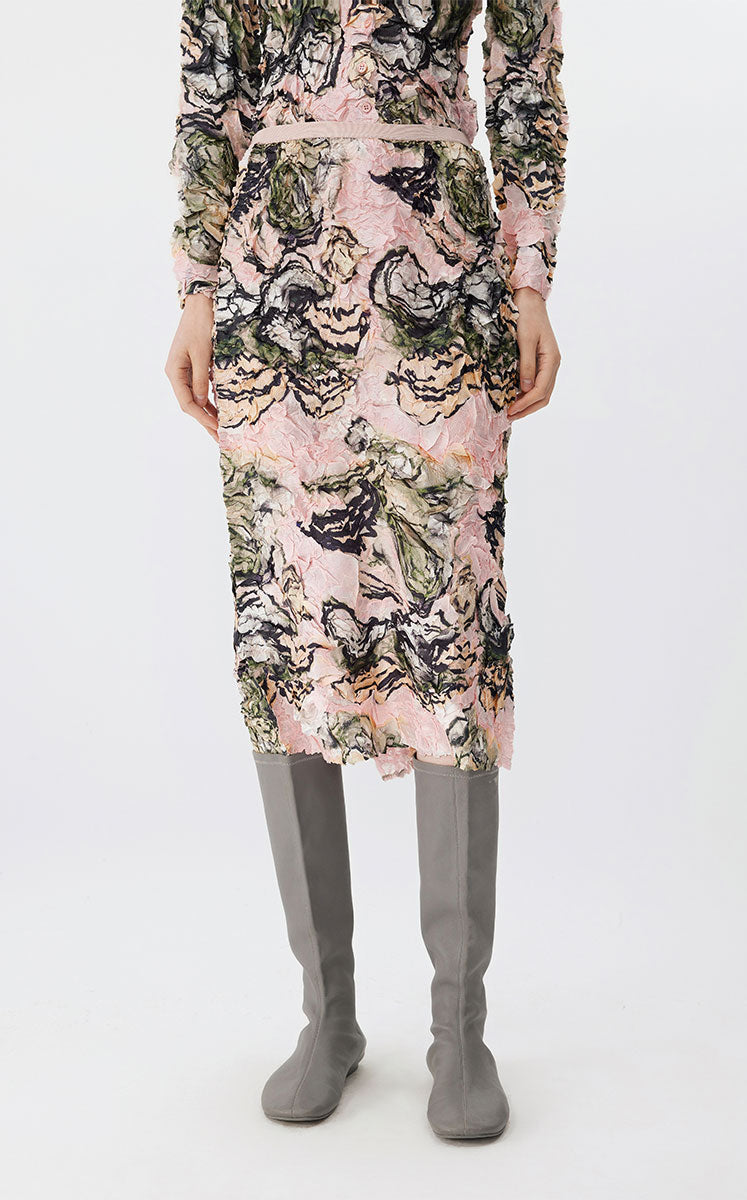Skirt / JNBY Floral Pleated Midi Skirt Pink-Green