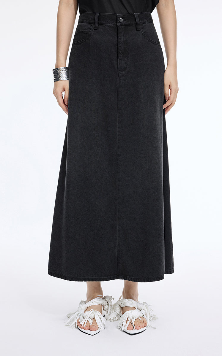 Skirt / JNBY Lyocell A-Line Long Skirt Washed Black Denim