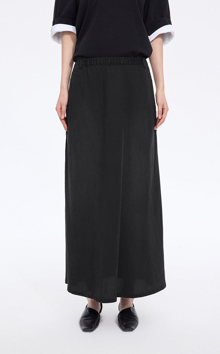 Skirt / JNBY Lyocell A-Line Long Skirt Washed Black Denim