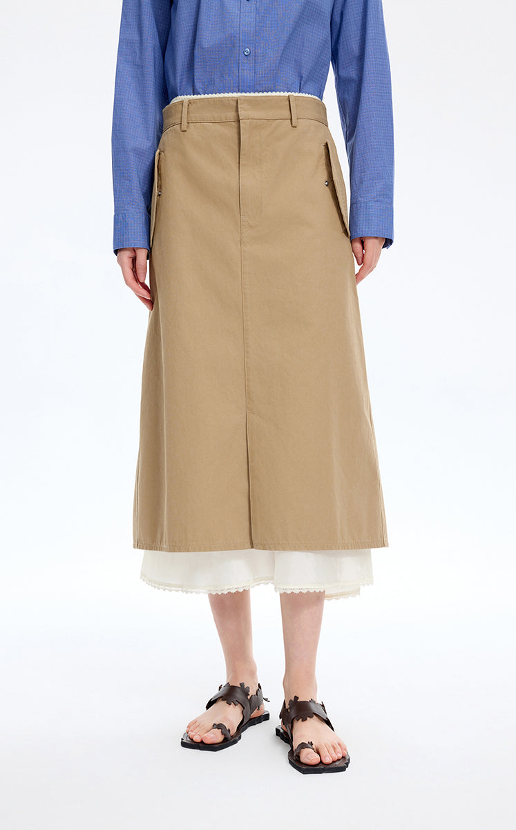 Skirt / JNBY Mid-Length Straight Cotton Skirt Mid Kahaki