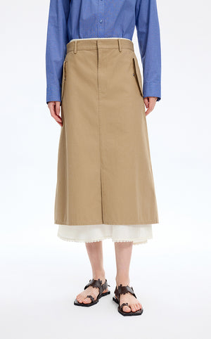 Skirt / JNBY Mid-Length Straight Cotton Skirt Mid Kahaki