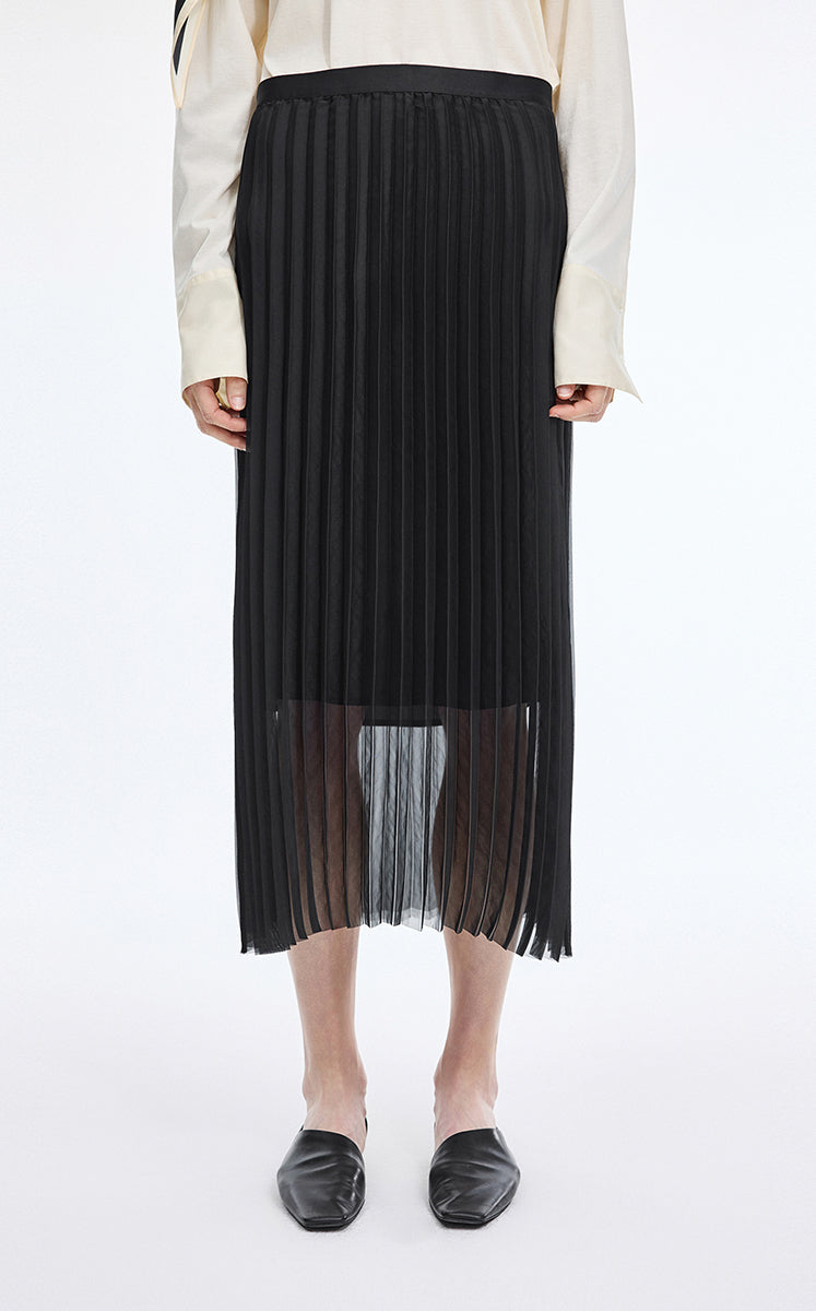Skirt / JNBY Pleated Organza A-Line Maxi Skirt Black