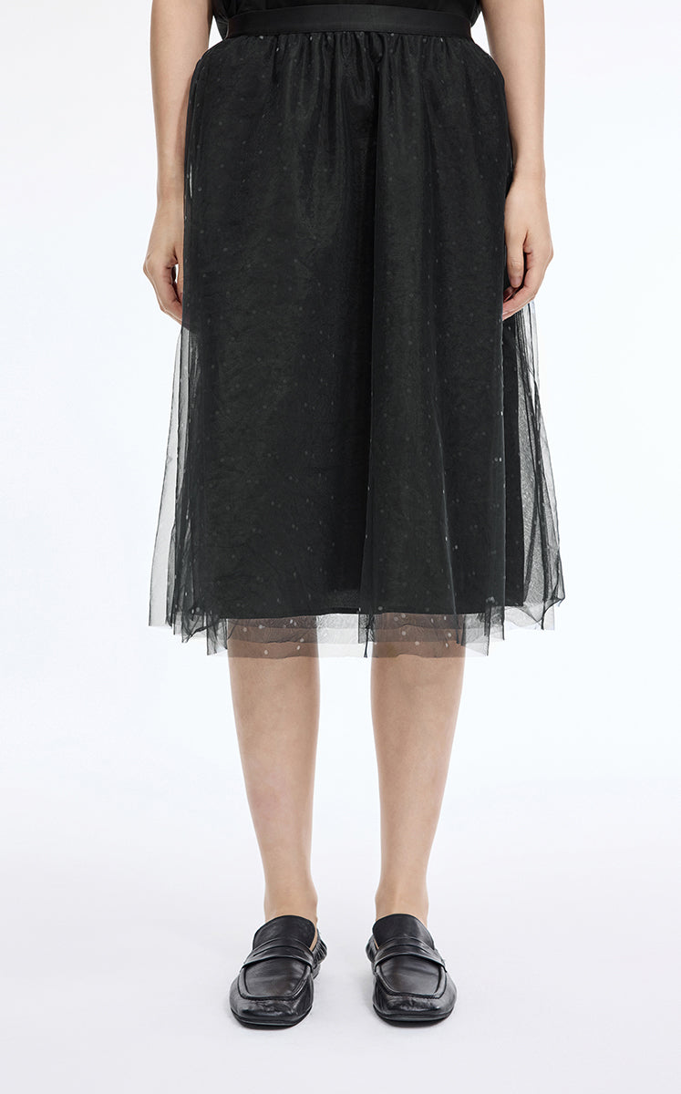 Skirt / JNBY Polka Dot Mesh A-Line Midi Skirt Black