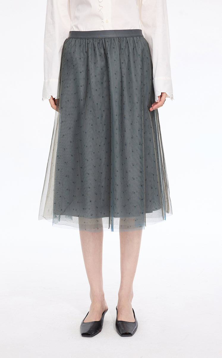 Skirt / JNBY Polka Dot Mesh A-Line Midi Skirt Blue Grey