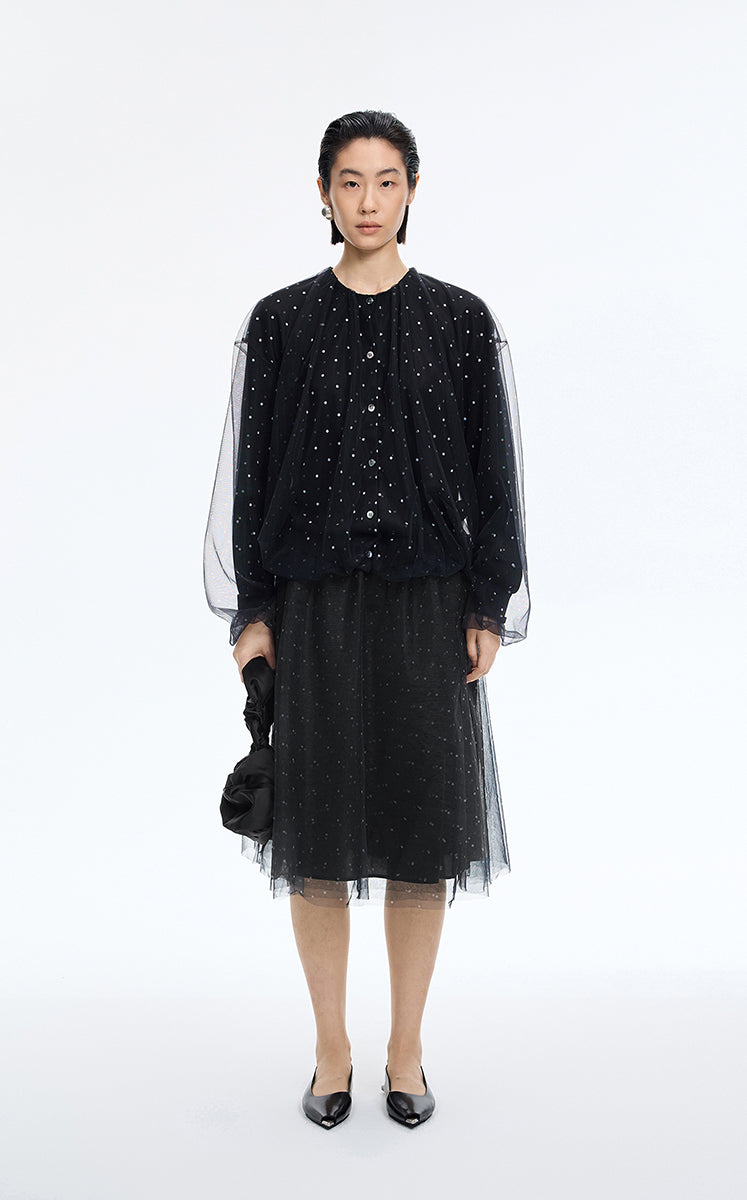Skirt / JNBY Polka Dot Mesh A-Line Midi Skirt