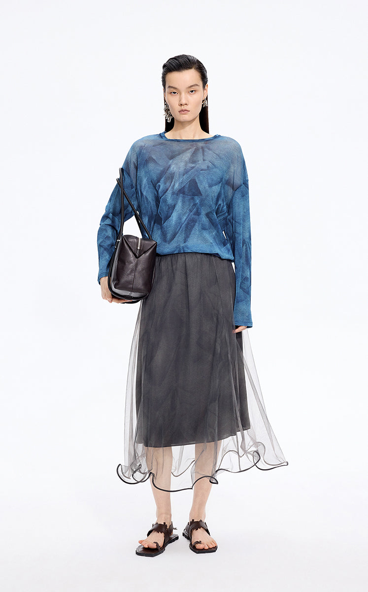 Skirt / JNBY Printed A-Line Ruffled Hem Skirt