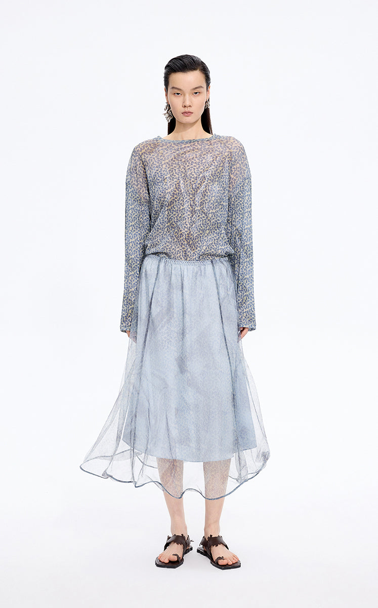 Skirt / JNBY Printed A-Line Ruffled Hem Skirt