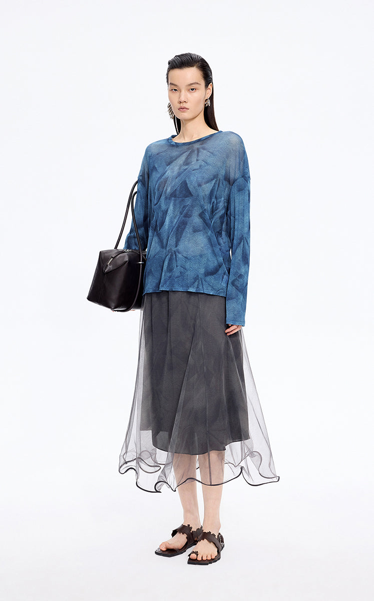 Skirt / JNBY Printed A-Line Ruffled Hem Skirt
