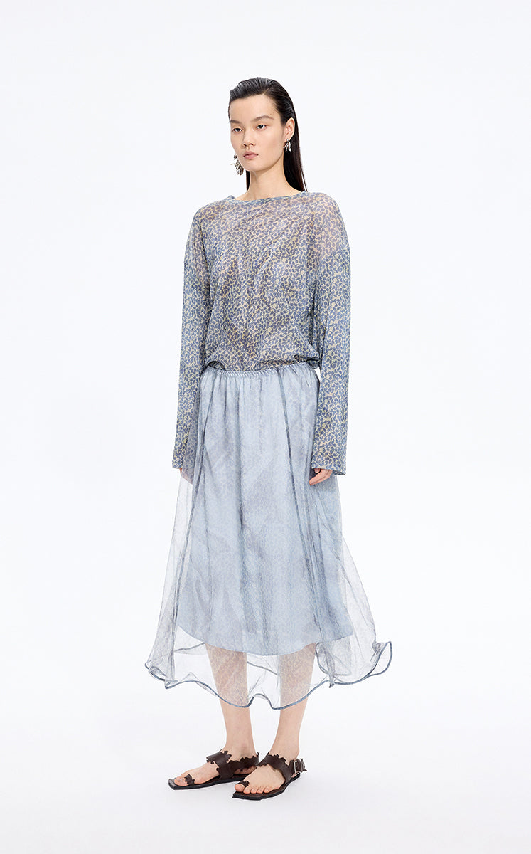 Skirt / JNBY Printed A-Line Ruffled Hem Skirt