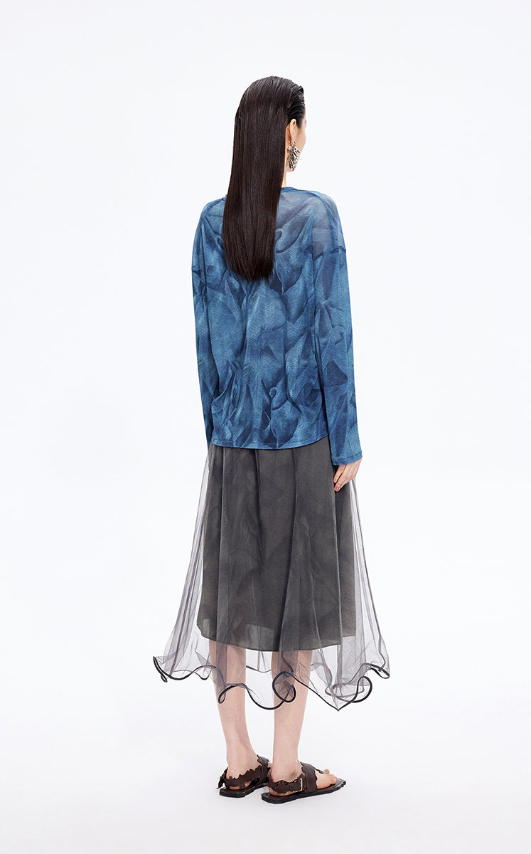 Skirt / JNBY Printed A-Line Ruffled Hem Skirt