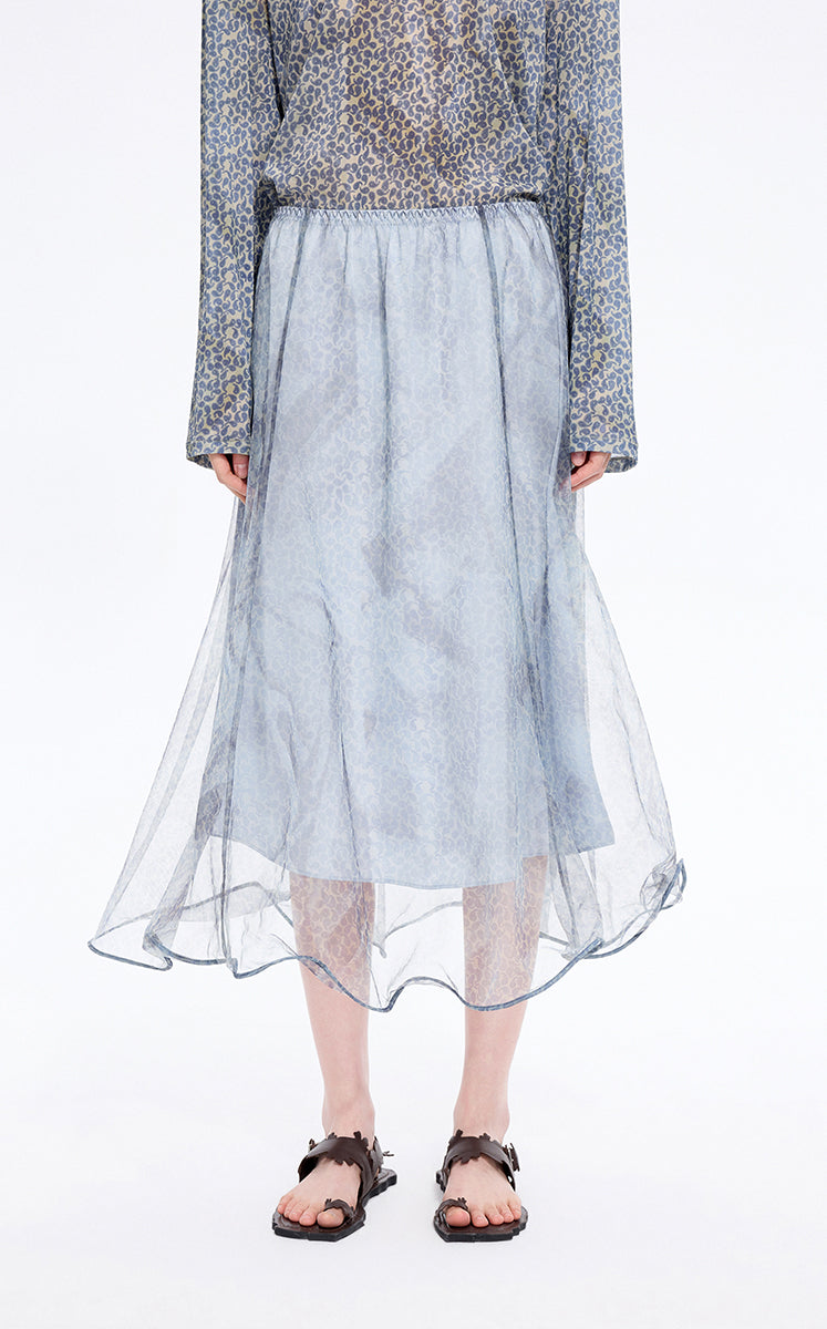 Skirt / JNBY Printed A-Line Ruffled Hem Skirt Blue Grey