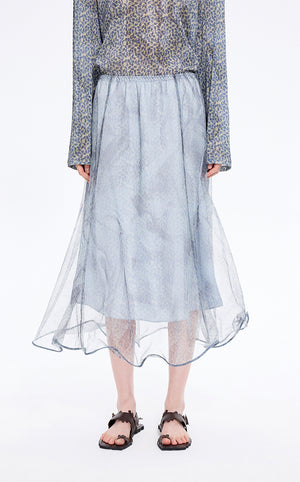 Skirt / JNBY Printed A-Line Ruffled Hem Skirt Blue Grey