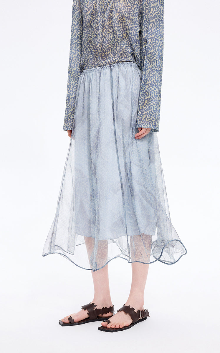 Skirt / JNBY Printed A-Line Ruffled Hem Skirt