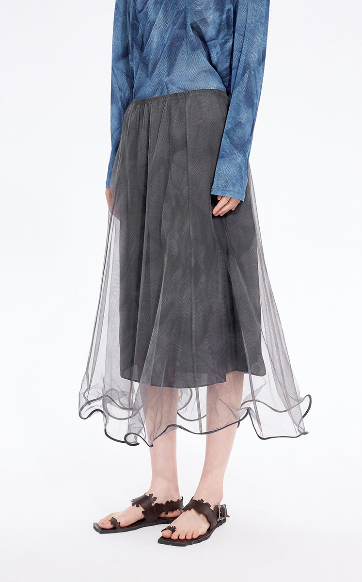 Skirt / JNBY Printed A-Line Ruffled Hem Skirt
