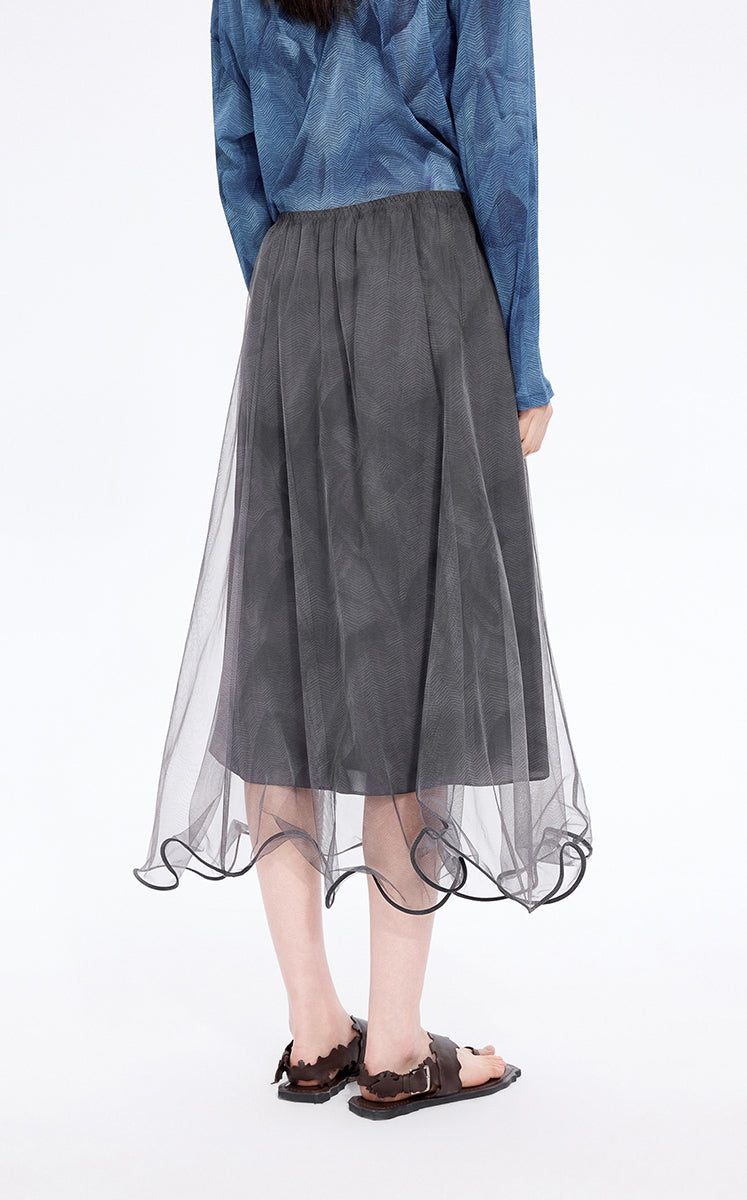 Skirt / JNBY Printed A-Line Ruffled Hem Skirt
