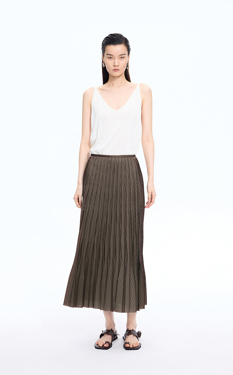 Skirt / JNBY Sculpted Diamond Pleated Maxi Skirt Heather Coffee